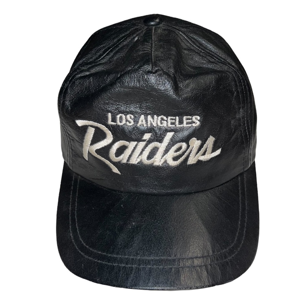 VTG 90s Los Angeles Raiders Bootleg Script Snapback Hat Leather Handmaster